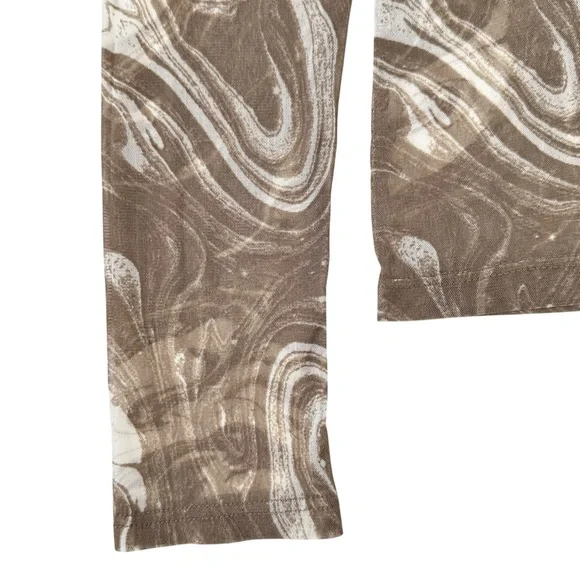 NLT No Less Than Gray Brown Marble Print High Neck Mesh Long Sleeve Top sz M - Picture 3 of 7